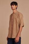 Saphed_Brown Linen Camp Collar Shirt _at_Aza_Fashions