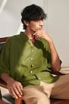 Shop_Saphed_Green Linen Camp Collar Shirt _Online_at_Aza_Fashions