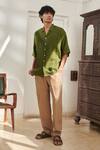 Saphed_Green Linen Camp Collar Shirt _at_Aza_Fashions