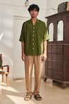 Buy_Saphed_Green Linen Camp Collar Shirt 