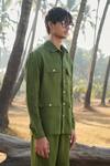 Saphed Olive Green Linen Safari Overshirt Online at Aza Fashions Saphed_Olive Green Linen Safari Overshirt _Online_at_Aza_Fashions
