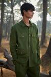 Shop Saphed Olive Green Linen Safari Overshirt Online at Aza Fashions Shop_Saphed_Olive Green Linen Safari Overshirt _Online_at_Aza_Fashions