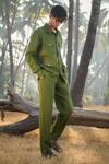 Shop Saphed Olive Green Linen Safari Overshirt Shop_Saphed_Olive Green Linen Safari Overshirt