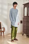 Buy_Saphed_Sky Blue Linen Safari Round Hem Kurta Set _at_Aza_Fashions