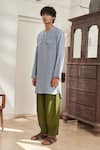 Shop_Saphed_Sky Blue Linen Safari Round Hem Kurta Set _Online_at_Aza_Fashions