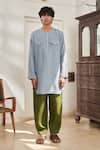 Saphed_Sky Blue Linen Safari Round Hem Kurta Set _at_Aza_Fashions