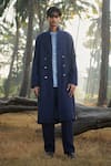 Shop Saphed Navy Linen Summer Trench Coat Shop_Saphed_Navy Linen Summer Trench Coat