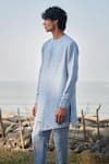 Shop Saphed Sky Blue Linen Pinstripe Side Open Kurta Set Online at Aza Fashions Shop_Saphed_Sky Blue Linen Pinstripe Side Open Kurta Set _Online_at_Aza_Fashions