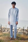 Buy Saphed Sky Blue Linen Pinstripe Side Open Kurta Set at Aza Fashions Buy_Saphed_Sky Blue Linen Pinstripe Side Open Kurta Set _at_Aza_Fashions