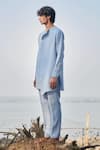 Saphed Sky Blue Linen Pinstripe Side Open Kurta Set at Aza Fashions Saphed_Sky Blue Linen Pinstripe Side Open Kurta Set _at_Aza_Fashions