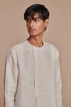 Buy_Saphed_Off White Linen Undyed Pinstripe Side Open Kurta Set _Online_at_Aza_Fashions