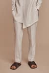 Buy_Saphed_Off White Linen Undyed Pinstripe Side Open Kurta Set 