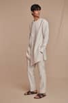 Shop_Saphed_Off White Linen Undyed Pinstripe Side Open Kurta Set 
