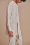 Buy_Saphed_Off White Linen Undyed Pinstripe Side Open Kurta Set _Online