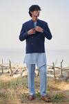 Shop_Saphed_Navy Linen Neel Denim Bandhgala _Online_at_Aza_Fashions