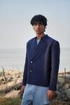 Buy_Saphed_Navy Linen Neel Denim Bandhgala 