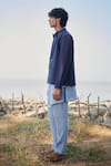 Shop_Saphed_Navy Linen Neel Denim Bandhgala 