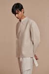 Buy_Saphed_Off White Linen Undyed Bandhgala Jacket _Online_at_Aza_Fashions