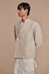 Buy_Saphed_Off White Linen Undyed Bandhgala Jacket _at_Aza_Fashions