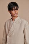 Shop_Saphed_Off White Linen Undyed Bandhgala Jacket 