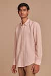 Buy_Saphed_Blush Linen Oxford Shirt _at_Aza_Fashions