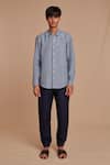 Saphed_Sky Blue Linen Oxford Shirt _Online_at_Aza_Fashions