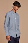 Buy_Saphed_Sky Blue Linen Oxford Shirt _Online_at_Aza_Fashions