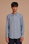 Buy_Saphed_Sky Blue Linen Oxford Shirt _at_Aza_Fashions