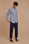 Saphed_Sky Blue Linen Oxford Shirt _at_Aza_Fashions
