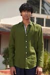 Buy Saphed Green Linen Oxford Shirt at Aza Fashions Buy_Saphed_Green Linen Oxford Shirt _at_Aza_Fashions