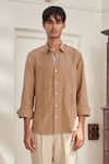 Buy Saphed Brown Linen Oxford Shirt at Aza Fashions Buy_Saphed_Brown Linen Oxford Shirt _at_Aza_Fashions