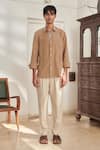 Saphed Brown Linen Oxford Shirt Online at Aza Fashions Saphed_Brown Linen Oxford Shirt _Online_at_Aza_Fashions