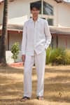Buy_Saphed_Off White Linen Undyed Boldstripe Oxford Shirt _at_Aza_Fashions