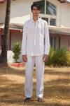 Shop_Saphed_Off White Linen Undyed Boldstripe Oxford Shirt _Online_at_Aza_Fashions