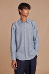 Buy_Saphed_Sky Blue Linen Pinstripe Oxford Shirt _at_Aza_Fashions