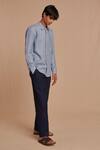 Shop_Saphed_Sky Blue Linen Pinstripe Oxford Shirt _Online_at_Aza_Fashions