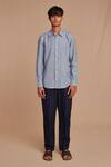 Buy_Saphed_Sky Blue Linen Pinstripe Oxford Shirt 