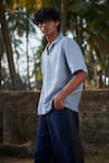 Saphed_Sky Blue Linen Popover Shirt _Online_at_Aza_Fashions