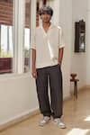 Buy_Saphed_Off White Linen Undyed Pinstripe Popover Shirt _Online_at_Aza_Fashions