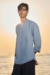 Buy_Saphed_Sky Blue Linen Shirt Kurta _Online_at_Aza_Fashions