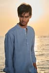 Saphed_Sky Blue Linen Shirt Kurta _at_Aza_Fashions