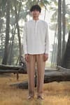 Buy_Saphed_Off White Linen Undyed Pinstripe Shirt Kurta _Online_at_Aza_Fashions