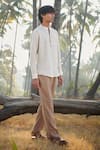 Shop_Saphed_Off White Linen Undyed Pinstripe Shirt Kurta _Online_at_Aza_Fashions