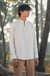 Buy_Saphed_Off White Linen Undyed Pinstripe Shirt Kurta _at_Aza_Fashions