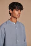 Saphed_Sky Blue Linen Band Collar Shirt _Online_at_Aza_Fashions