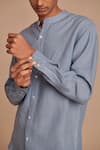 Buy_Saphed_Sky Blue Linen Band Collar Shirt 