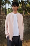 Buy_Saphed_Blush Linen Band Collar Shirt _at_Aza_Fashions