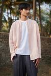 Saphed_Blush Linen Band Collar Shirt _Online_at_Aza_Fashions