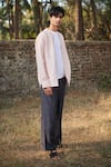 Shop_Saphed_Blush Linen Band Collar Shirt _Online_at_Aza_Fashions