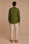 Shop_Saphed_Green Linen Band Collar Shirt _at_Aza_Fashions